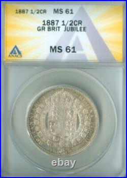 Great Britain 1887 Silver JUBILEE 1/2 Half Crown ANACS MS-61 TONED (2228552)