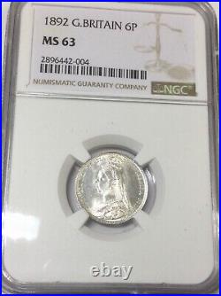 Great Britain 1892 Sixpence NGC MS 63 Choice Mint State UNC Silver