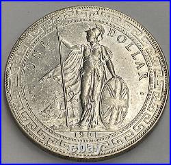 Great Britain 1901-b Trade Dollar Silver Crown Gem Bu Unc