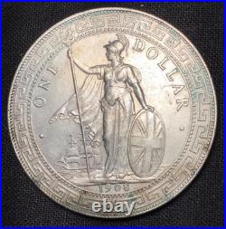 Great Britain 1908 Silver Trade Dollar Nearly Uncirculated