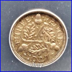 Great Britain 1927 3 Pence Proof Silver Coin ANACS PF 65 With Toning