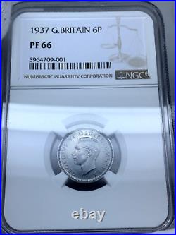 Great Britain 1937 Silver Proof 6p Sixpence NGC PR66 Beauty