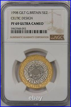 Great Britain 1998 2 Pound NGC Proof 69UC Silver Gilt Celtic Design NG1482 combi