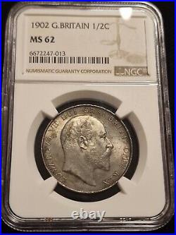 Great Britain 1/2 crown 1902, NGC MS62, King Edward VII (1902 1910) silver