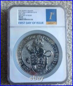 Great Britain 2017 10 oz Silver Queen's Beasts Lion of England NGC MS69 FDOI
