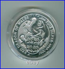 Great Britain 2017 5 Pounds Red Dragon Of Wales 2 Oz. 9999 Fine Silver Bu