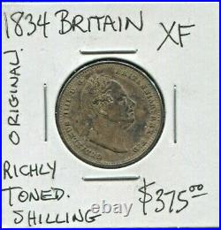 Great Britain Beautiful Historical Toned William IV Silver Shilling, 1834