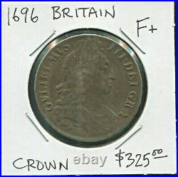 Great Britain- Beautiful Historical William III Toned Silver Crown, 1696 Km# 486