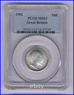 Great Britain England Edward VII 1902 1 Shilling Silver Coin Pcgs Certified Ms63
