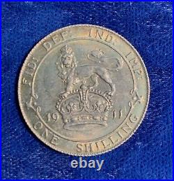 Great Britain England George V 1911 1 Shilling Silver Coin, Choice Uncirculated