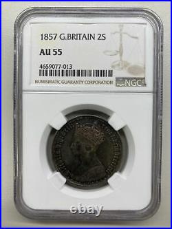 Great Britain England Gothic Queen Victoria 1857 Florin Silver Coin, Ngc Au55