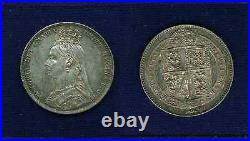 Great Britain England Queen Victoria 1890 1 Shilling Silver Coin, Uncirculated