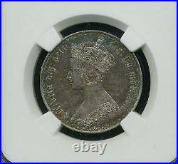 Great Britain England Victoria 1864 1 Florin Silver Coin, Ngc Certified Au-55