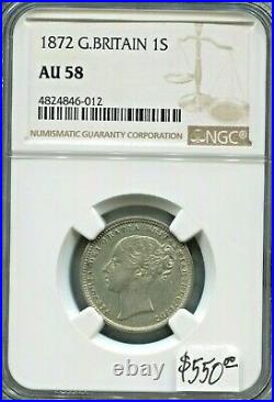 Great Britain Fantastic Historical Ngc Certified Qv Silver Shilling, 1872