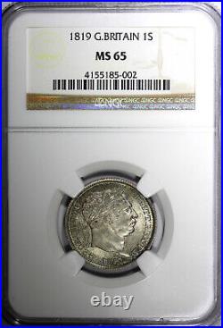 Great Britain George III Silver 1819 1 Shilling NGC MS65 Light Toned KM# 666 (2)