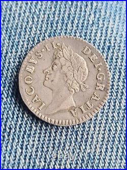 Great Britain James II 1687, 7 over 6, Maundy Fourpence silver coin