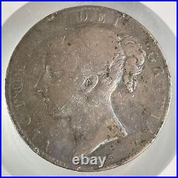 Great Britain Queen Victoria 1845 Silver One Crown Coin