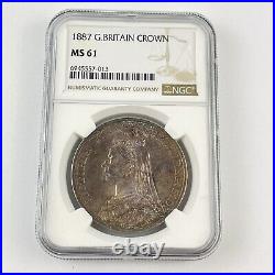 Great Britain Queen Victoria 1887 Crown Silver Coin MS 61 NGC Graded