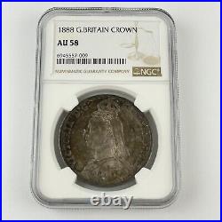 Great Britain Queen Victoria 1888 Crown Silver Coin NGC Graded AU 58 AU58