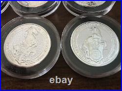 Great Britain Queen's Beast Full 10-Coin Set 2 Oz Silver with Capsules