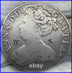 Great Britain Silver 1713 Queen Ann Crown Rare Counterstamped W S