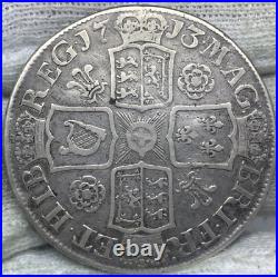 Great Britain Silver 1713 Queen Ann Crown Rare Counterstamped W S
