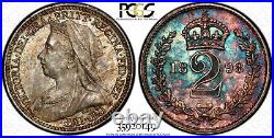 Great Britain Silver 1898 2 Pence PCGS PL64 PROOFLIKE RAINBOW TONED KM# 776