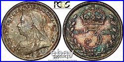 Great Britain Silver 1898 3 Pence PCGS PL64 PROOFLIKE RAINBOW TONED KM# 777 (48)