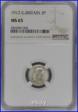 Great Britain Silver 3 Pence 1912 Ngc Ms 65 Unc