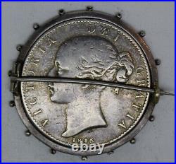 Great Britain UK Victoria Silver 1845 Crown in Silver Mount Brooch Impressive
