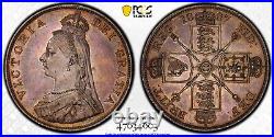 Great Britain Uk 1887 2 Florin Silver Coin Queen Victoria Pcgc Au58
