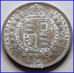Great Britain Uk 1887 Half Crown Silver Coin Queen Victoria Au-unc