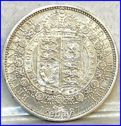 Great Britain Uk 1887 Silver Half Crown Queen Victoria Rare Variety Lace Open