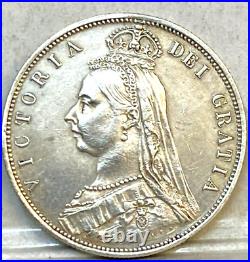 Great Britain Uk 1887 Silver Half Crown Queen Victoria Rare Variety Lace Open