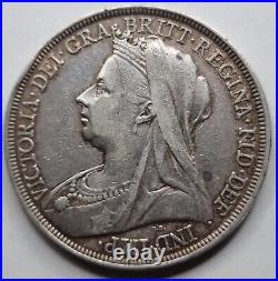 Great Britain Uk 1897 One Crown Silver Coin Queen Victoria