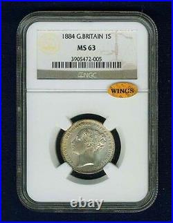 Great Britain Victoria 1884 Shilling Choice Uncirculated Coin Ngc Certified Ms63