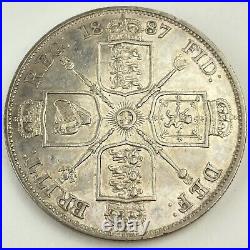 Great Britain Victoria 1887 Silver Double Florin Coin Good Lustre