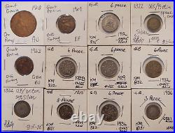 Great Britain WW1 WW2 Silver 3 6 Pence Penny Farthing Great Shape 12 Coin Lot
