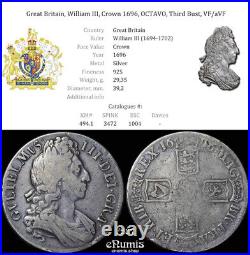 Great Britain, William III, Crown 1696, OCTAVO, Third Bust, VF/aVF
