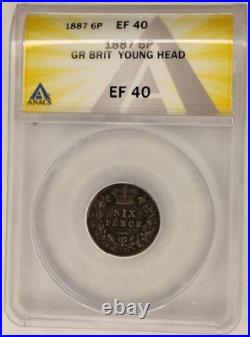 Great Britain XF40 Silver 6 Pence 1887 Victoria 6P British Rare English Coin 1A