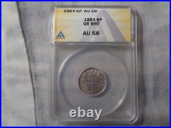 Great britain, 6 pence 1884, graded by anacs au 58