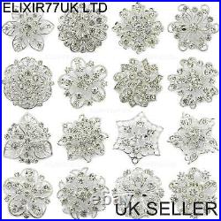 Job Lot Silver Diamante Flower Pin Brooch Wedding Bouquet Bridal Ladies Broaches
