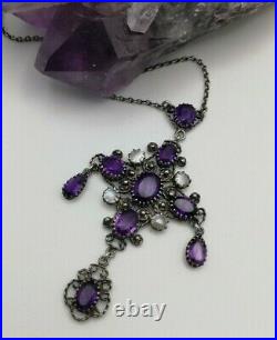 KATE EADIE c1910 RARE glorious silver, amethysts, pearl Arts & Crafts necklace