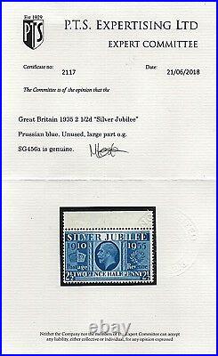 KGV sg456a 1935 Silver Jubilee 2½d Prussian blue Mint with 2018 PTS cert