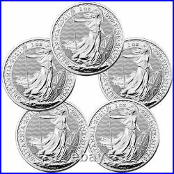 Lot of 5 2021 Great Britain Silver Britannia 1 oz Silver £2 Coins GEM BU