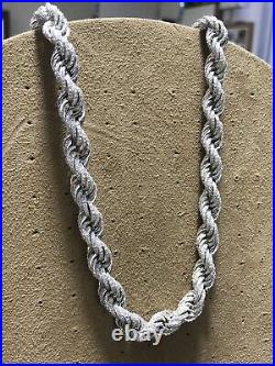 MENS SOLID GENUINE STERLING SILVER CZ 10mm ROPE GENTS CHAIN NECKLACE 26 NEW