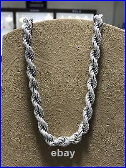 MENS SOLID GENUINE STERLING SILVER CZ 10mm ROPE GENTS CHAIN NECKLACE 26 NEW