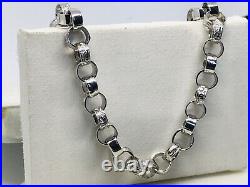 Mens Solid 925 Sterling Silver Pave Belcher Link Chain Necklace Necklet All Size