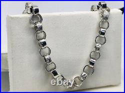 Mens Solid 925 Sterling Silver Pave Belcher Link Chain Necklace Necklet All Size