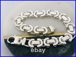 Mens Solid Genuine 925 Sterling Silver 12mm Byzantine Link Bracelet New